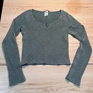 PINK long sleeve crop waffle shirt